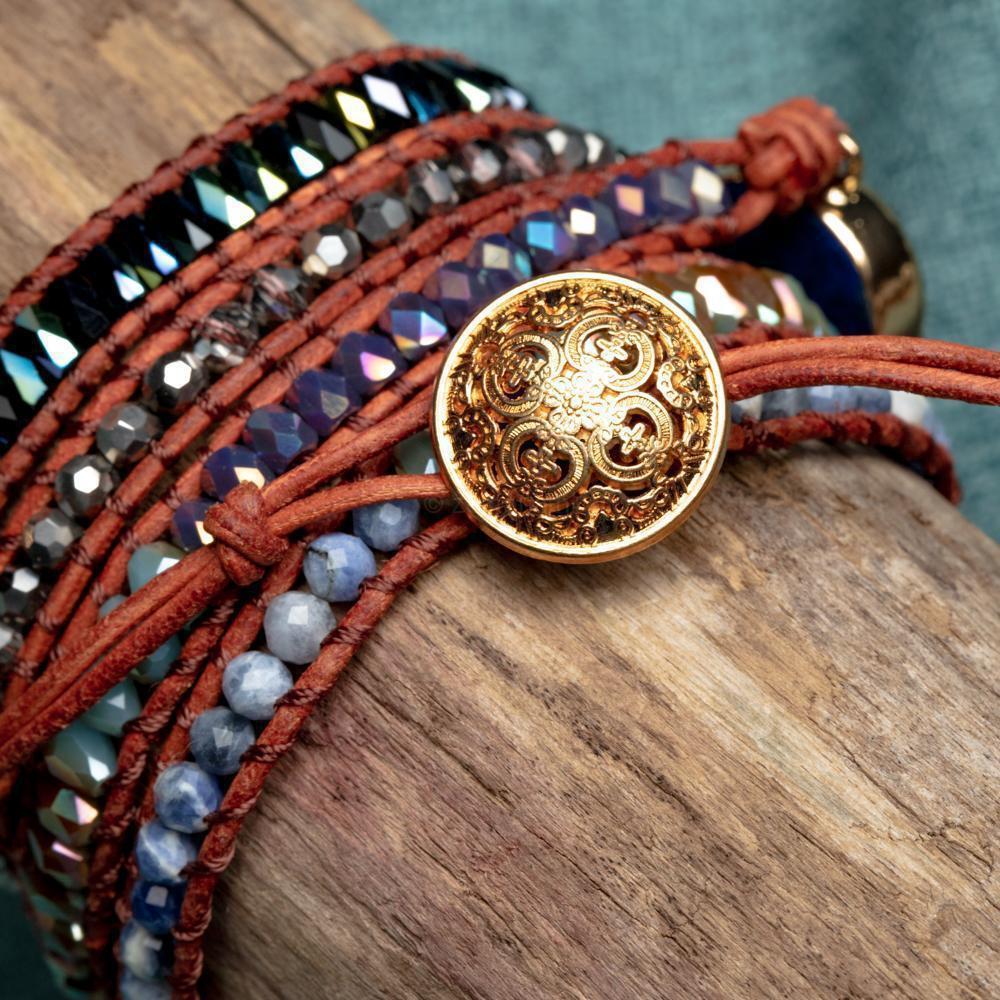 Wrap Bracelet Leather - Lapis Lazuli & Sodalite - Rough Cut - Wisdom
