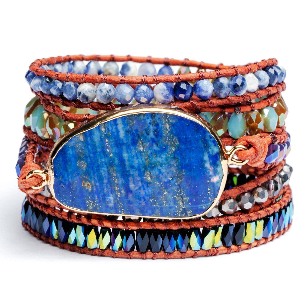 Wrap Bracelet Leather - Lapis Lazuli & Sodalite - Rough Cut - Wisdom