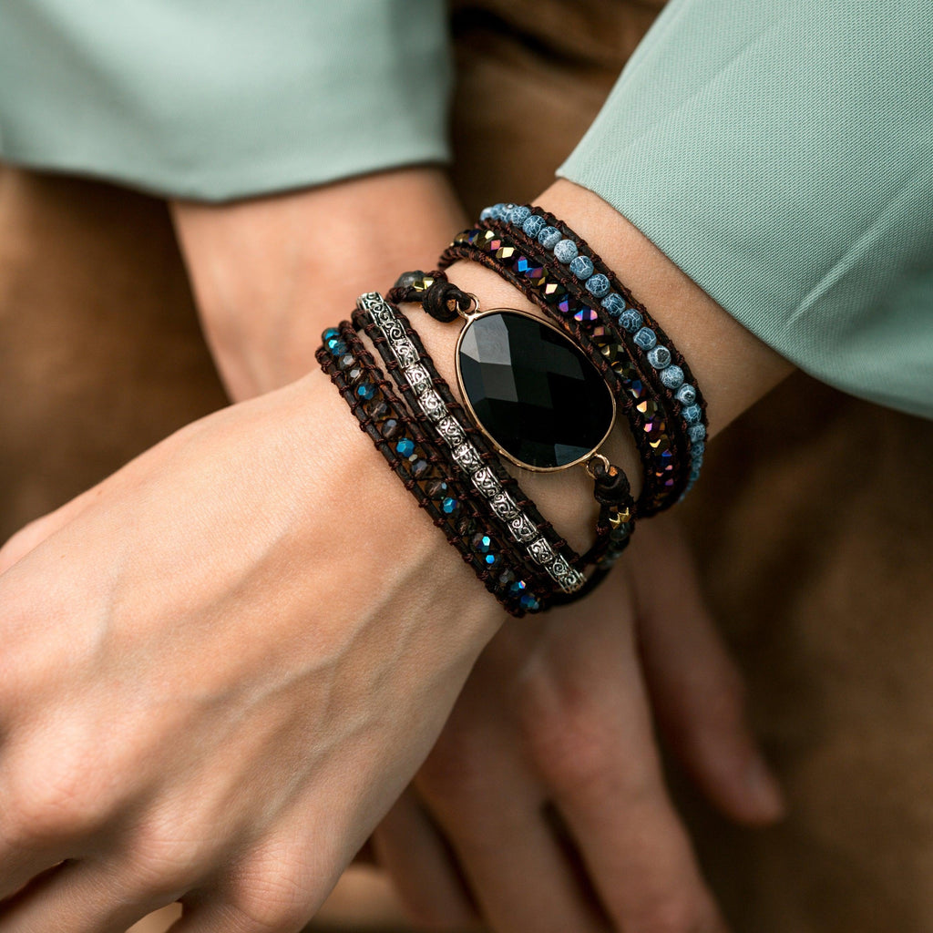 Bracelet - Onyx - Labradorite & Agate - Rough Cut - Focus