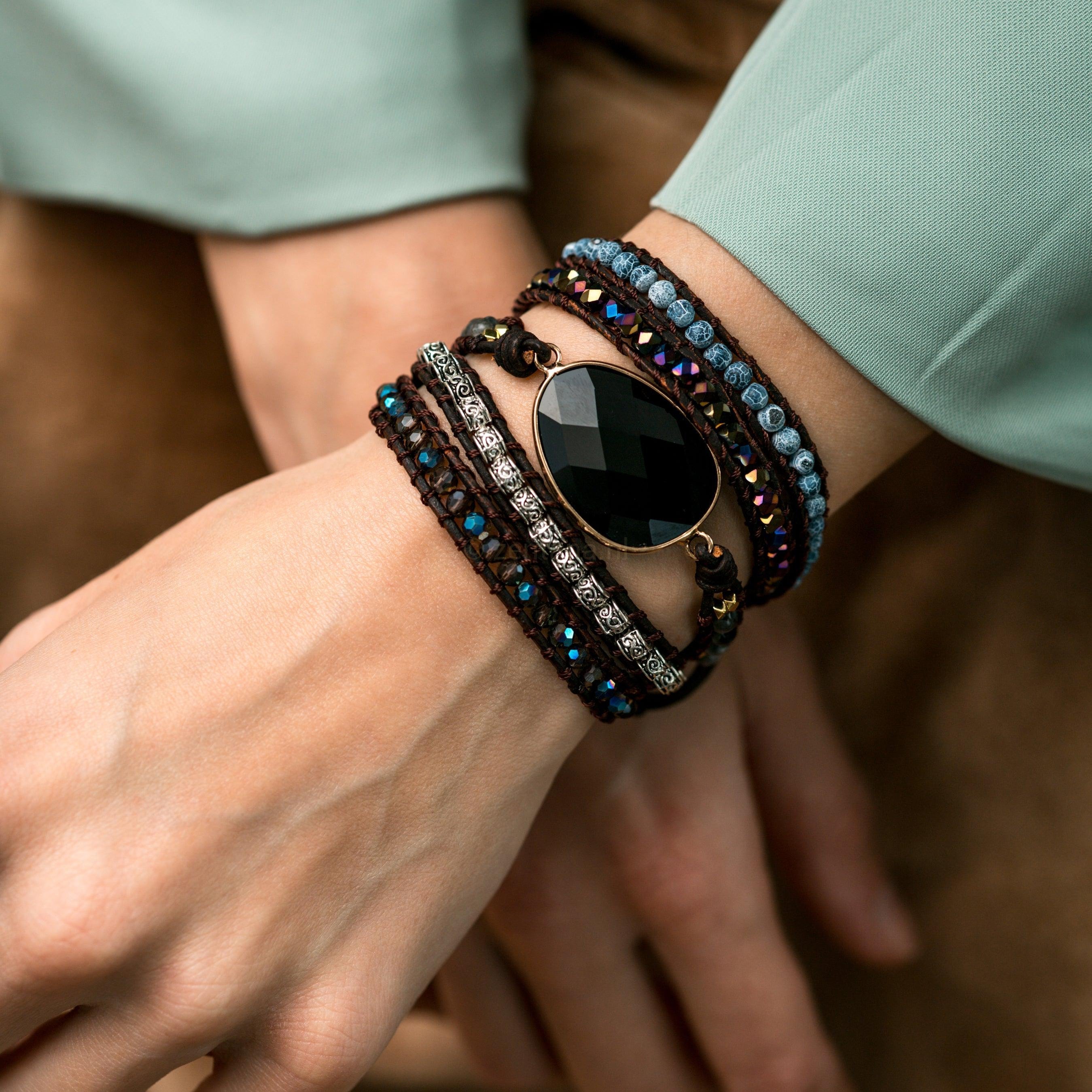 Bracelet - Onyx - Labradorite & Agate - Rough Cut - Focus