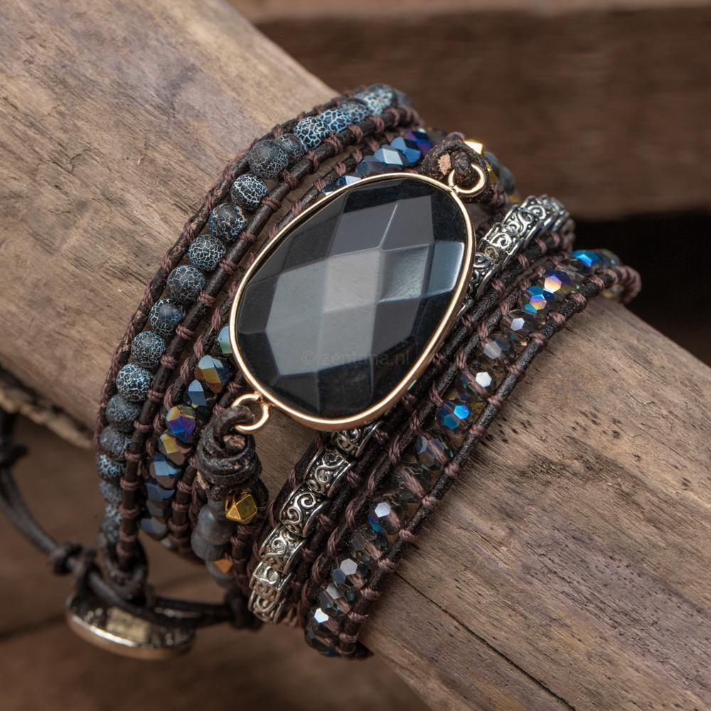 Bracelet - Onyx - Labradorite & Agate - Rough Cut - Focus
