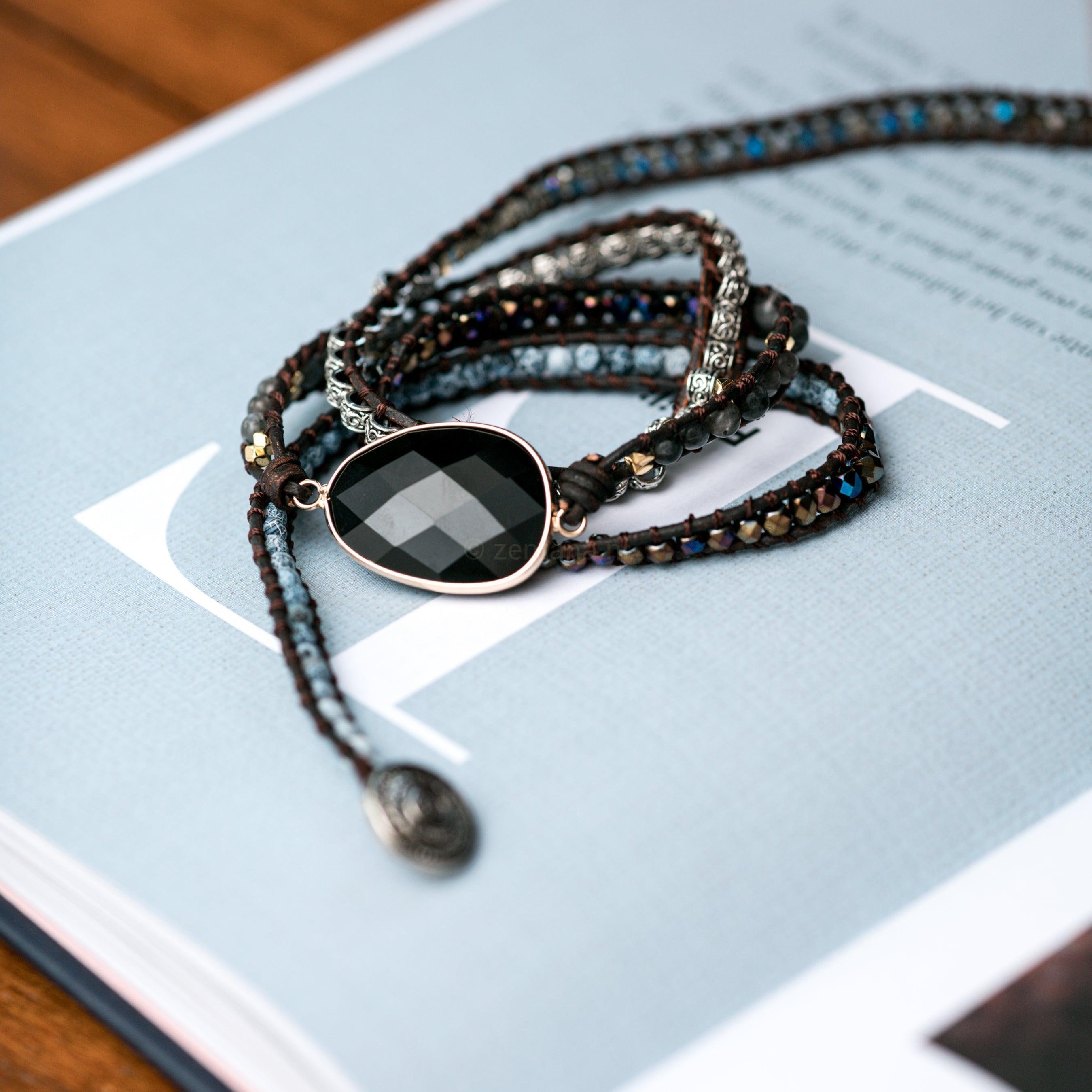 Bracelet - Onyx - Labradorite & Agate - Rough Cut - Focus