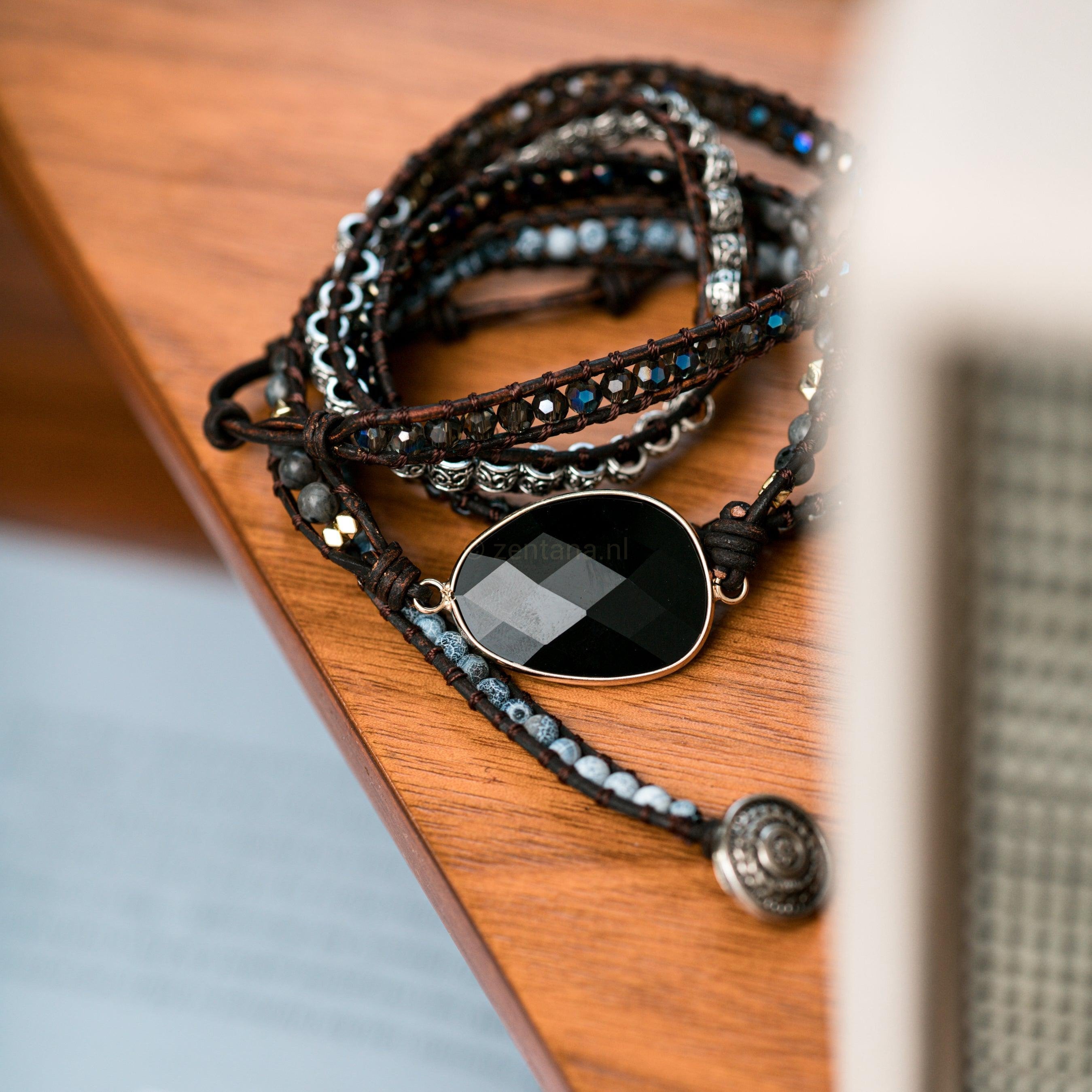 Bracelet - Onyx - Labradorite & Agate - Rough Cut - Focus