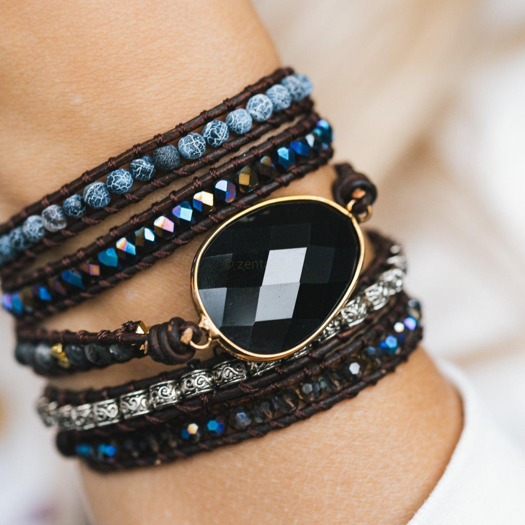 Bracelet - Onyx - Labradorite & Agate - Rough Cut - Focus