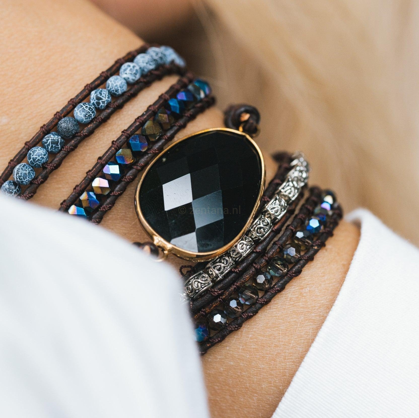 Bracelet - Onyx - Labradorite & Agate - Rough Cut - Focus
