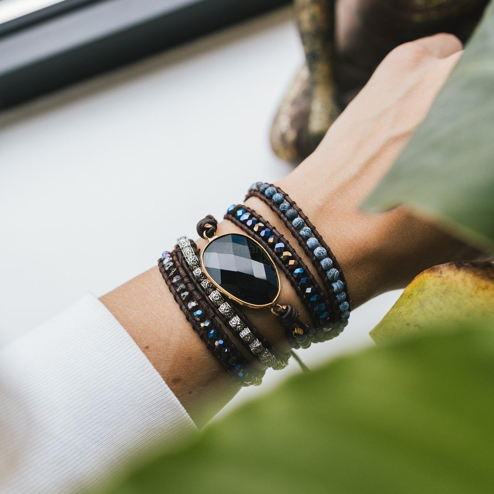 Bracelet - Onyx - Labradorite & Agate - Rough Cut - Focus