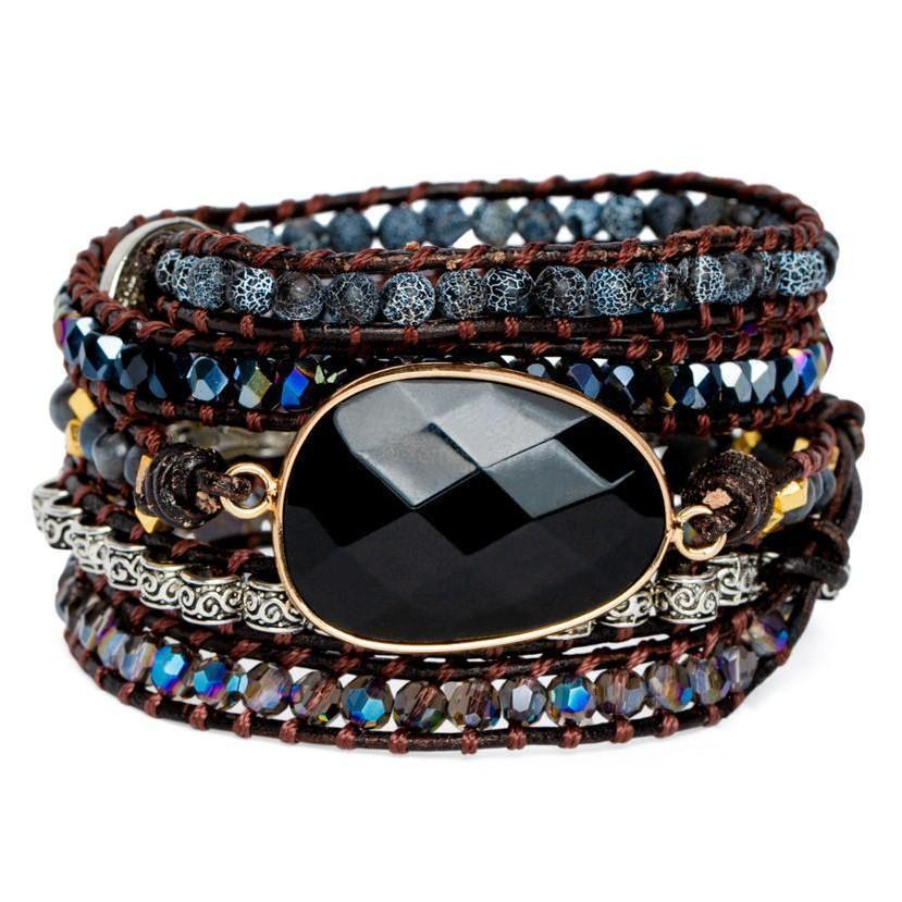 Bracelet - Onyx - Labradorite & Agate - Rough Cut - Focus