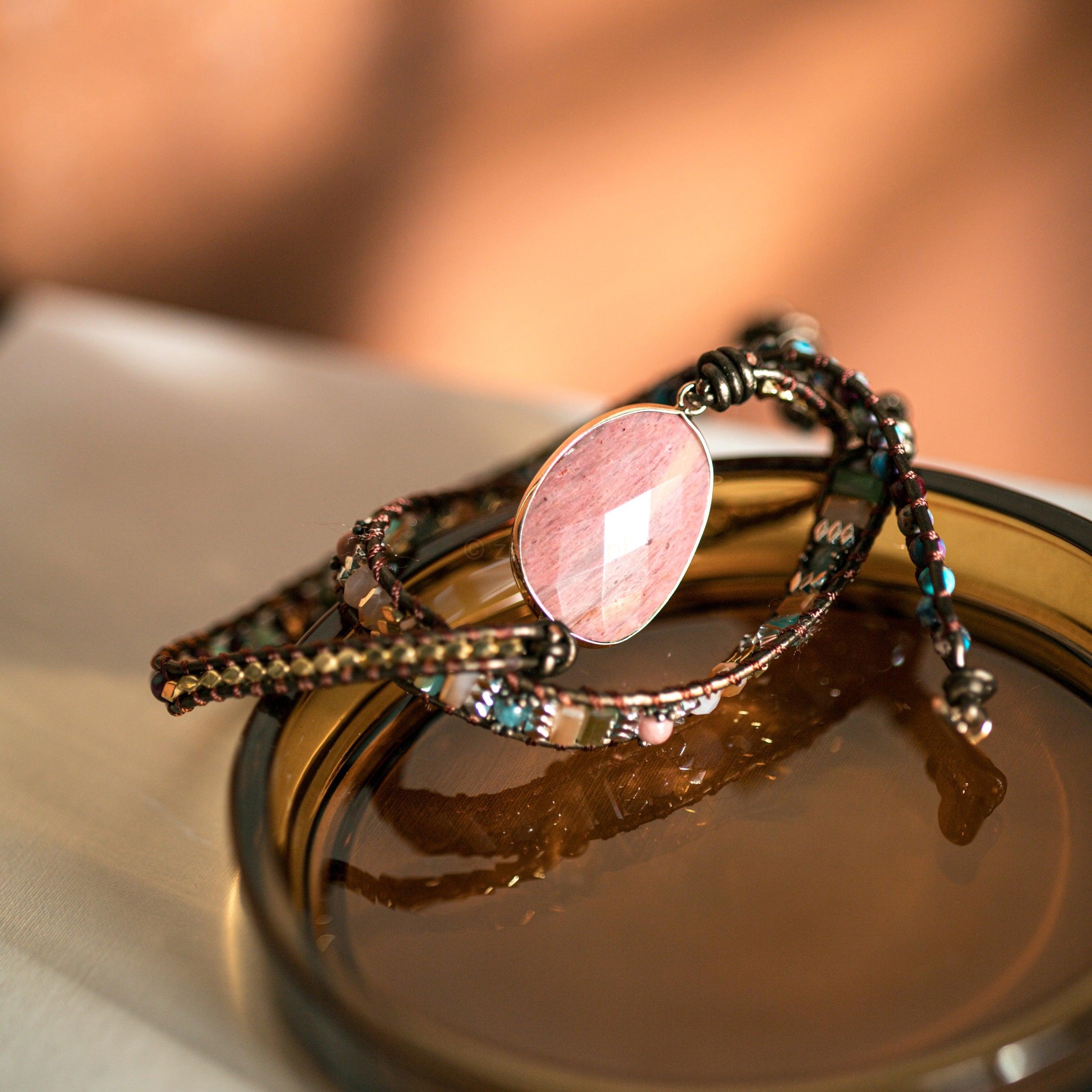 Wristband Balance - Rhodonite & Jasper - Leather - Self-Love