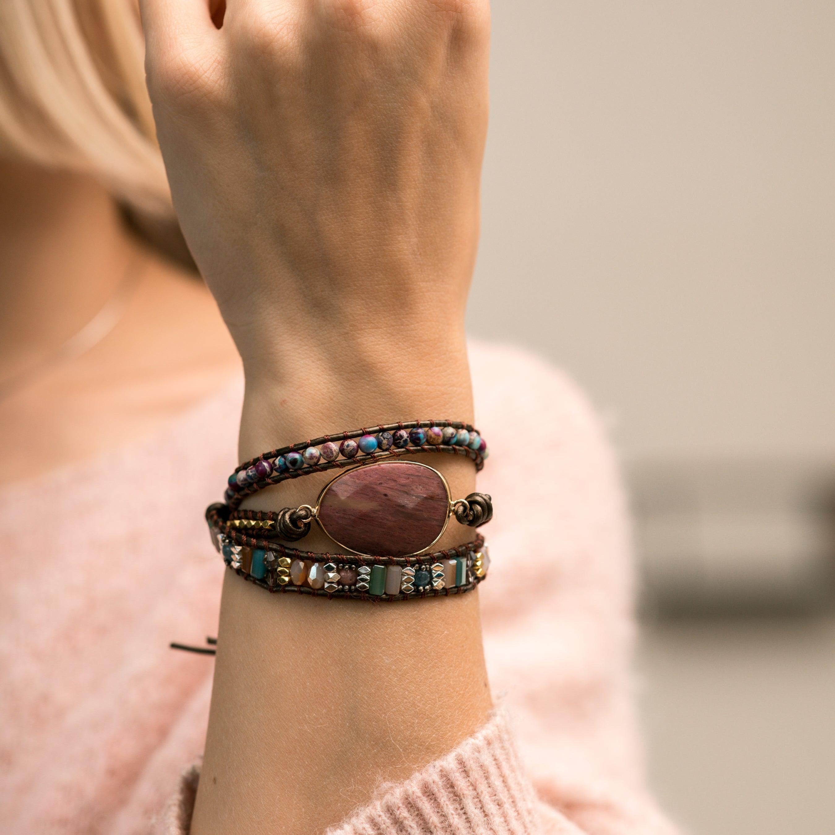 Wristband Balance - Rhodonite & Jasper - Leather - Self-Love