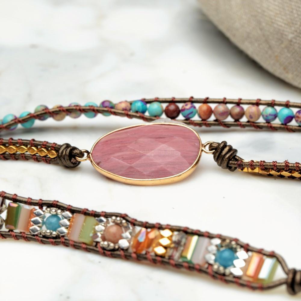 Wristband Balance - Rhodonite & Jasper - Leather - Self-Love